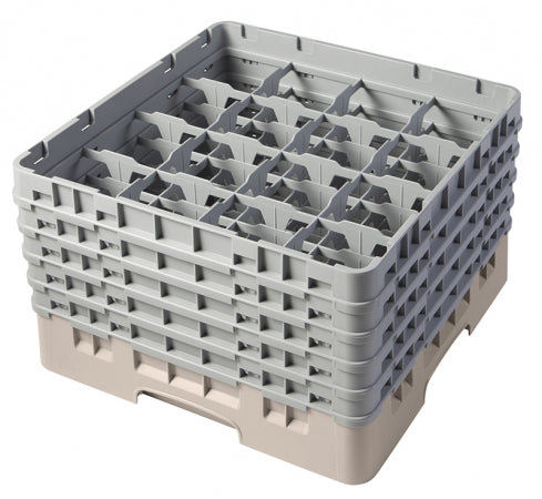 Cambro Camrack Customizable 10 1/8" High Customizable Beige 16 Compartment Glass Rack