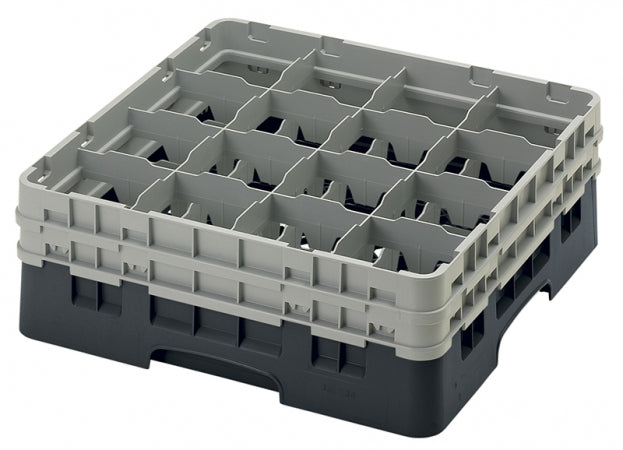 Cambro Camrack 6 1/8" High Customizable Black 16 Compartment Glass Rack