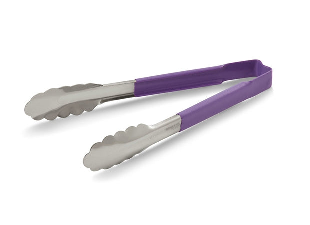 Vollrath Jacob'S Pride 9 ?" Stainless Steel Scalloped Tong With Purple Coated Kool Touch Handle