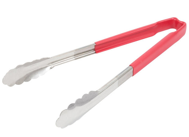 Vollrath Jacob'S Pride 12" Stainless Steel Scalloped Tong With Red Coated Kool Touch Handle