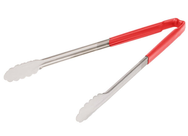 Vollrath Jacob'S Pride 16" Stainless Steel Scalloped Tong With Red Coated Kool Touch,Handle
