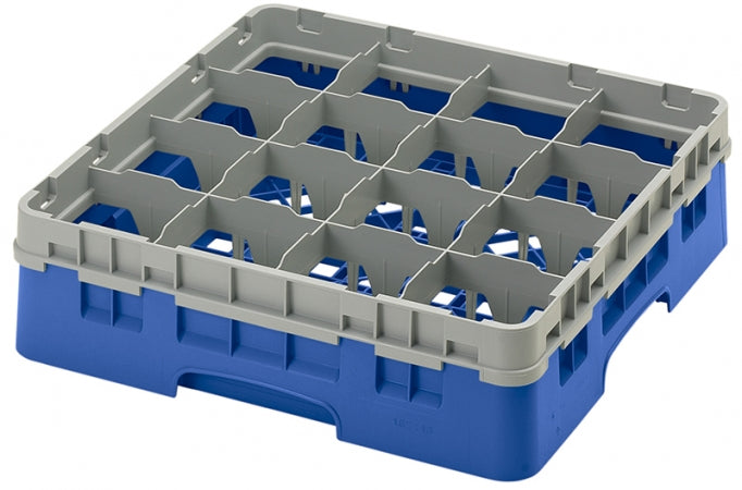 Cambro Camrack 4 1/2" High Customizable Blue 16 Compartment Glass Rack