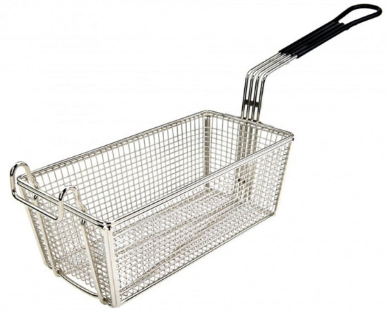 Fry Basket, 11" x 5-5/8" x 4-1/8", high nickel plated one wire, black coated handle