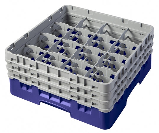 Cambro Camrack 6 7/8" High Customizable Navy Blue 16 Compartment Glass Rack