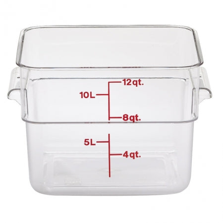 Cambro 12 Qt. Clear Square Polycarbonate Food Storage Container with Winter Rose Gradations