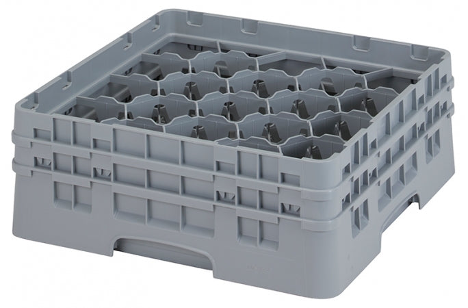Cambro Camrack 5 1/4" High Customizable Soft Gray 20 Compartment Glass Rack