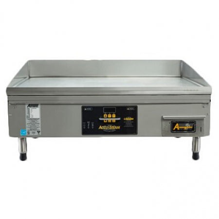 AccuTemp Steam Griddle, countertop, electric, 36" x 30" griddle area, 7 ga.304 stainless steel cooking surface, digital thermostat and controls, 4"grease trough, 14 ga. stainless steel cabinet, 4" legs, 400v/50/3ph/5wire, 14.25 kW, 22.87 amps, 5' cord