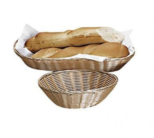 Basket, , 9-1/2" x 3-1/2" deep, oval, wire reinforced, corded style,dishwasher safe, polypropylene, tan