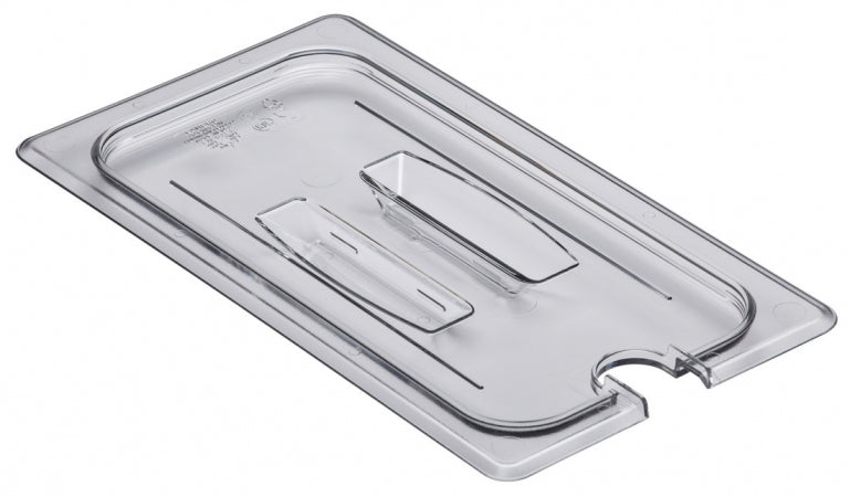 Cambro Camwear 1/3 Size Clear Polycarbonate Handled Lid with Spoon Notch