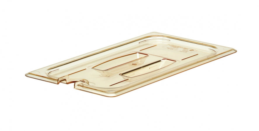 Cambro H-Pan 1/3 Size Amber High Heat Handled Flat Lid with Spoon Notch