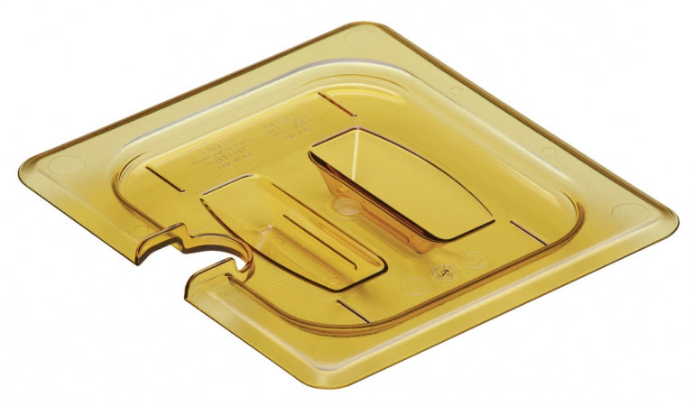 Cambro H-Pan 1/6 Size Amber High Heat Handled Lid with Spoon Notch