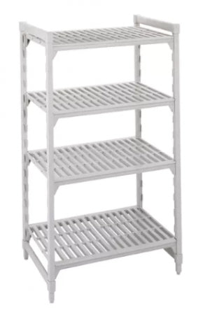Cambro Camshelving Metric Stationary Starter Units with Vented Shelves, 400 mm Wide, 1700 mm Tall, 1580 mm Length, Color: Speckled White, Material: Polypropylene, USA