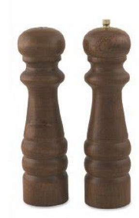 Salt Shaker & Pepper Mill Set (Walnut Finish), Wood. Forged steel mechanism. Walnut finish. DIM: 8- 20.3 cm