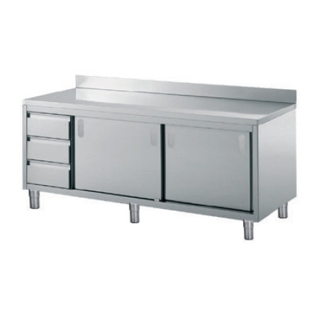 Olis Neutral Cupboard w/ Drawers And Back Upstand, 2000 L mm x 600 D mm x 850 H mm