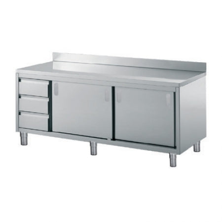 Olis Neutral Cupboard w/ Drawers And Back Upstand, 2100 L mm x 600 D mm x 850 H mm