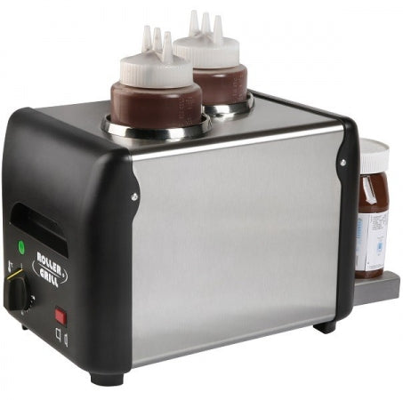 Roller Grill Warm it Double Chocolate and Sauce Warmer Capacity single 2 x 1 litre container 230V, 340W. UK plug Dim:H255 x W310 x D210mm