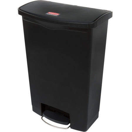 Rubbermaid 24 Gallon Slim Jim Resin Black Front Step-On Trash Can Built-In Wheels