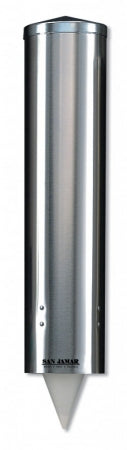 San Jamar Large Pull-Type Water Cup Dispenser - Cone 4 1/2-7 Oz, Flat 6-12 Oz - Stainless Steel