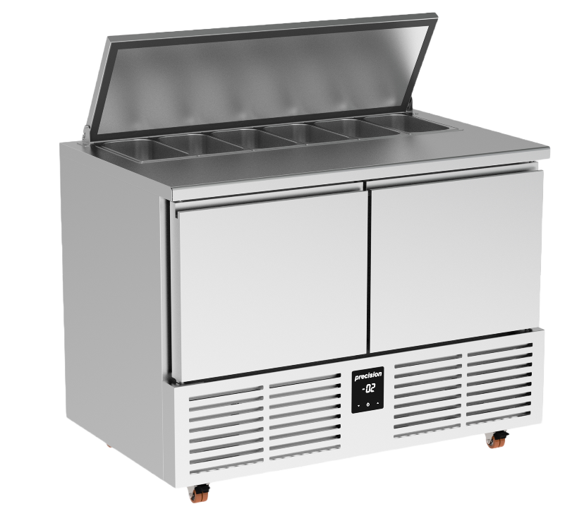 Double Section Door Space Saving Prep Counter - Cut Out - Insulated Lid - 154mm Castors