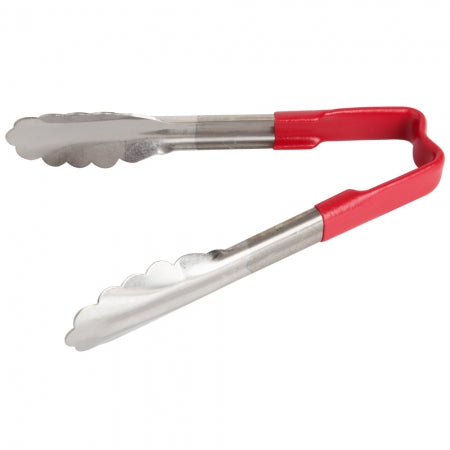 Vollrath Jacob'S Pride 6" Stainless Steel Scalloped Tong With Red Coated Kool Touch Handle