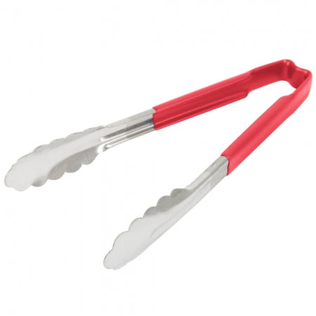 Vollrath Jacob'S Pride 9 1/2" Stainless Steel Scalloped Tong With Red Coated Kool Touch Handle