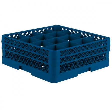 Vollrath Traex Full-Size Royal Blue 16-Compartment 6 3/8" Glass Rack