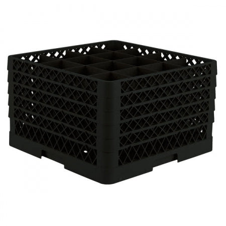 Vollrath Traex Full-Size Black 16-Compartment 11" Glass Rack With Open Rack Extender On Top