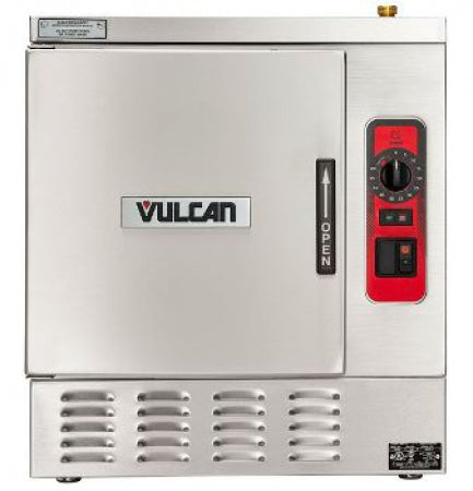 Vulcan Pan Electric Countertop Convection Steamer with Basic Controls 415V/50Hz/3 ph 1 compartment, (5) 12" x 20" x 2-1/2" pans capacity Includes SMF600 SYSTEM SCALEBLOCK Overall Dimensions: Width: 24" Depth: 33" Height: 26"