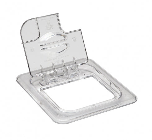 Cambro Camwear 1/6 Size Clear Polycarbonate FlipLid with Spoon Notch