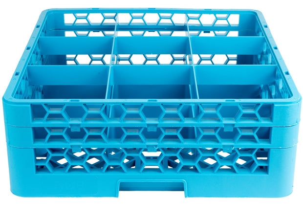 Carlisle OptiClean 9 Compartment Glass Rack with 2 Extenders Maximum Glass Height: 6 3/8" Maximum Glass Diameter: 5 9/16"