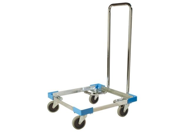 Carlisle Aluminum Glass Rack Dolly with Handle Dim:20 5/8 x 20 5/8 x 6 1/2 (35 1/2)(LxWxH(With Handle)) in