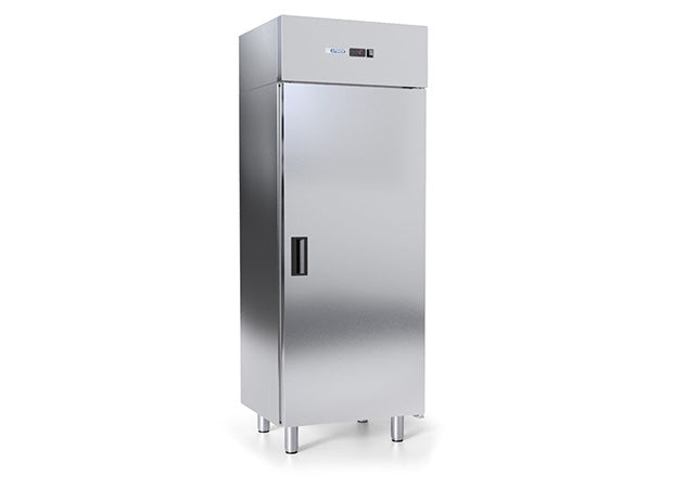 Afinox GN 2/1 One Solid Door Upright Refrigerator cabinets Stainless Steel Body Digital Thermostat 4 shelves Temperature Range: +2/+7Â°C R290A gas 230V/50Hz/1ph 130W 3.8A Dim: 767x655x2090 (LxDxH) mm