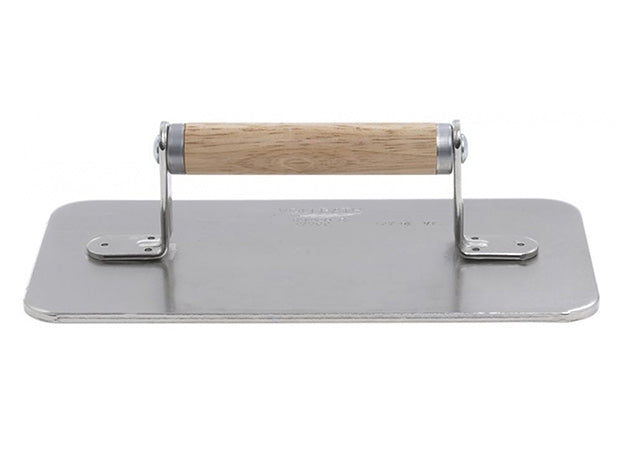 Vollrath Chrome Plated 9" x 4 1/2" Grid Bottom Steak Weight with Wood Handle