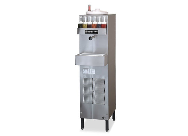 Stoelting Frozen Beverage Dispenser, Counter-top Model Large 10-gallon capacity for high-volume dispensing. Cup holders included as standard 220-240V/50Hz/1ph 1/12 hp Driver motor Compressor: 2,250 Btu/hr(R-404A) Air Cooled Dim (WxHxD)43.2x167.6x53.3cm