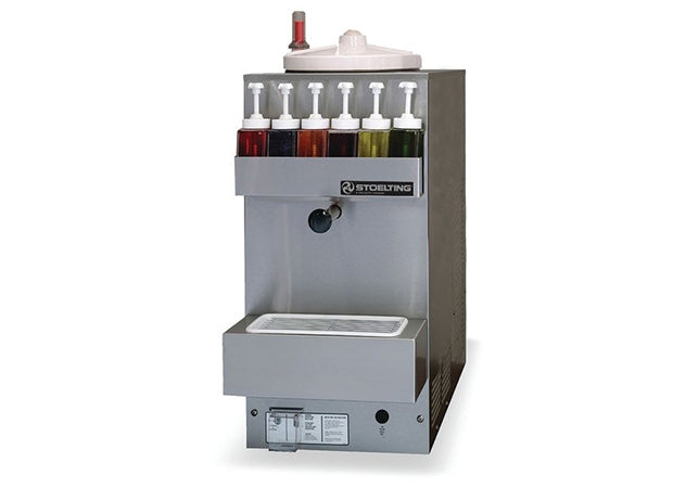 Stoelting Frozen Beverage Dispenser, Counter-top Model Large 10-gallon capacity for high-volume dispensing. Cup holders included as standard 220-240V/50Hz/1ph 1/12 hp Driver motor Compressor: 2,250 Btu/hr(R-404A) Air Cooled Dim (WxHxD)38.1x81.3x74.9 cm