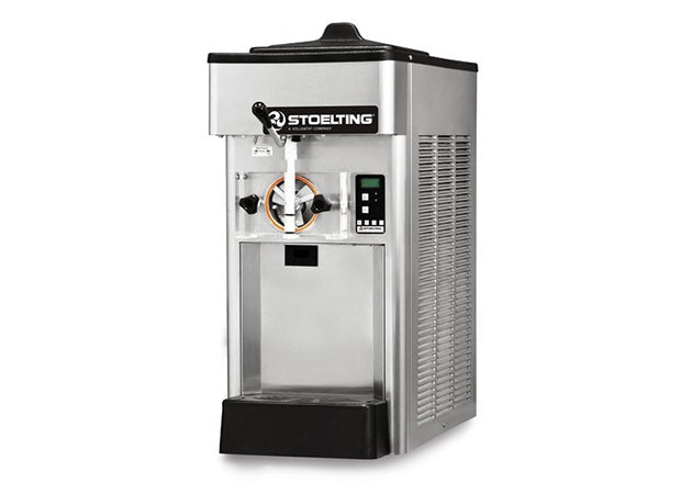 Stoelting Gravity Fed Single Flavor Counter Top Air Cooling 220-240V/50Hz/1ph Compressor 3,550 Btu/hr Drive Motor 3/4 hp Dimensions (W x H x D)15 1/8'' (38.4 cm) x 35 5/8'' (90.5 cm) x 28 7/8'' (73.3 cm)