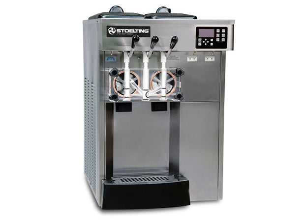 Stoelting Counter Top Air Cooled Wifi Configured Soft-Serve Freezer With Gravity Twist (2)2.6 Quart Freezing Cylinder (2) 3/4-Hp Motors, 220-240V/50/1-Ph Dimensions (W x H x D)22'' (55.8 cm) x 34 3/4'' (88.2 cm) x 28 1/2'' (72.4 cm)