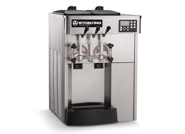 Stoelting Gravity Fed Twin Twist Counter Top Air Cooled 220-240V/50Hz/1ph Two 3/4 hp Drive Motor Dimensions (W x H x D)22'' (55.8 cm) x 34 3/4'' (88.2 cm) x 28 1/2'' (72.4 cm)