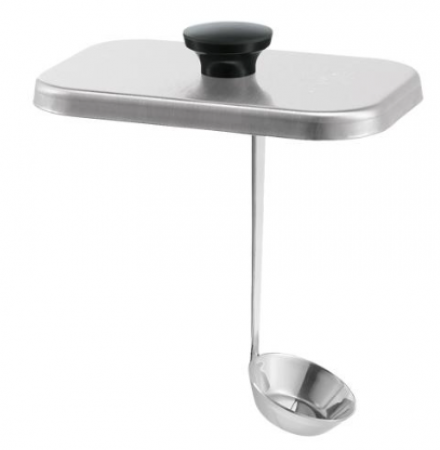 Server Stainless Steel Lift-Off Lid & Ladle Combo Ladle portions are 1 oz (30 mL)