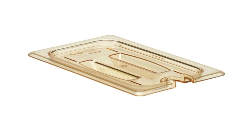 Cambro H-Pan 1/4 Size Amber High Heat Handled Flat Lid with Spoon Notch