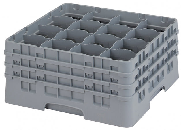 Cambro Camrack 7 3/4" High Customizable Soft Gray 16 Compartment Glass Rack