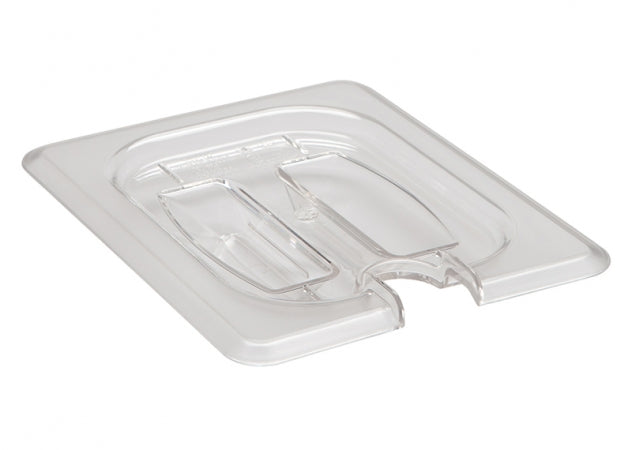 Cambro Camwear 1/8 Size Clear Polycarbonate Handled Lid with Spoon Notch
