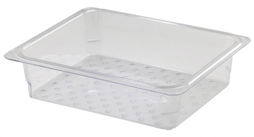 Cambro Camwear 1/2 Size Clear Polycarbonate Colander Pan - 3" Deep