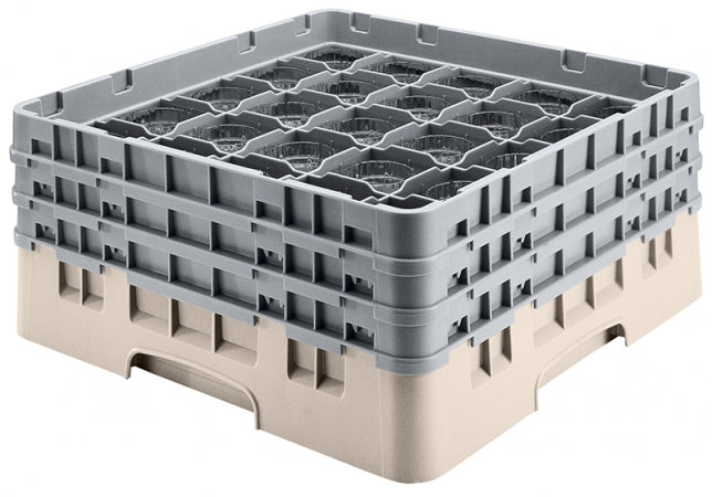 Cambro Beige Camrack Customizable 36 Compartment 6 1/8" Glass Rack. Included is (1) gray 36E1 extender, (1) gray 36E5 extender, and (1) beige BR258 base rack.