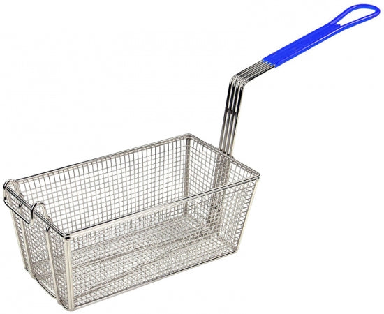Fry Basket, 13-1/4" x 5-5/8" x 5-11/16" high nickel plated one wire, blue coated handle