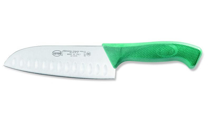 Santoku olivato Indented Santoku knife cm.16 green