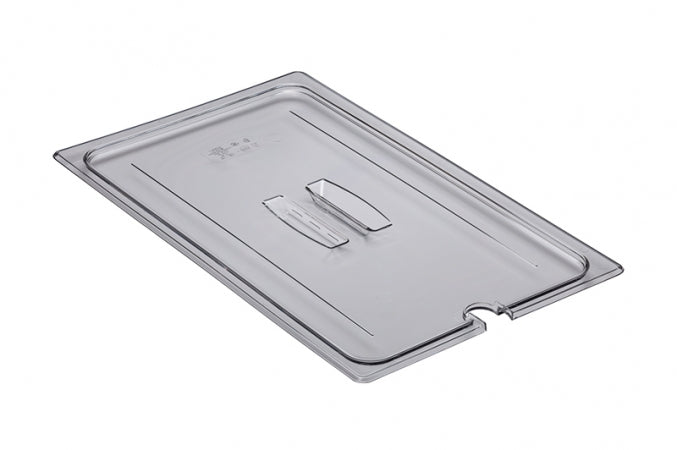 Cambro Camwear Full Size Clear Polycarbonate Handled Lid with Spoon Notch