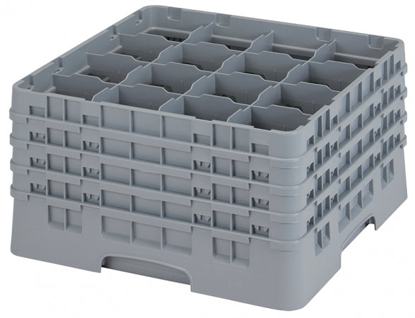 Cambro Camrack 9 3/8" High Customizable Soft Gray 16 Compartment Glass Rack