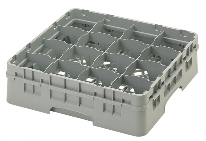 Cambro Camrack 4 1/2" High Customizable Soft Gray 16 Compartment Glass Rack