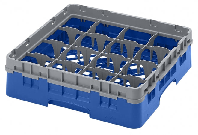 Cambro Camrack 3 5/8" High Customizable Blue 16 Compartment Glass Rack
